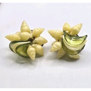 Earrings Vintage Yellow Butterscotch Sunny Yellow Celluloid Shell Bouquet Read